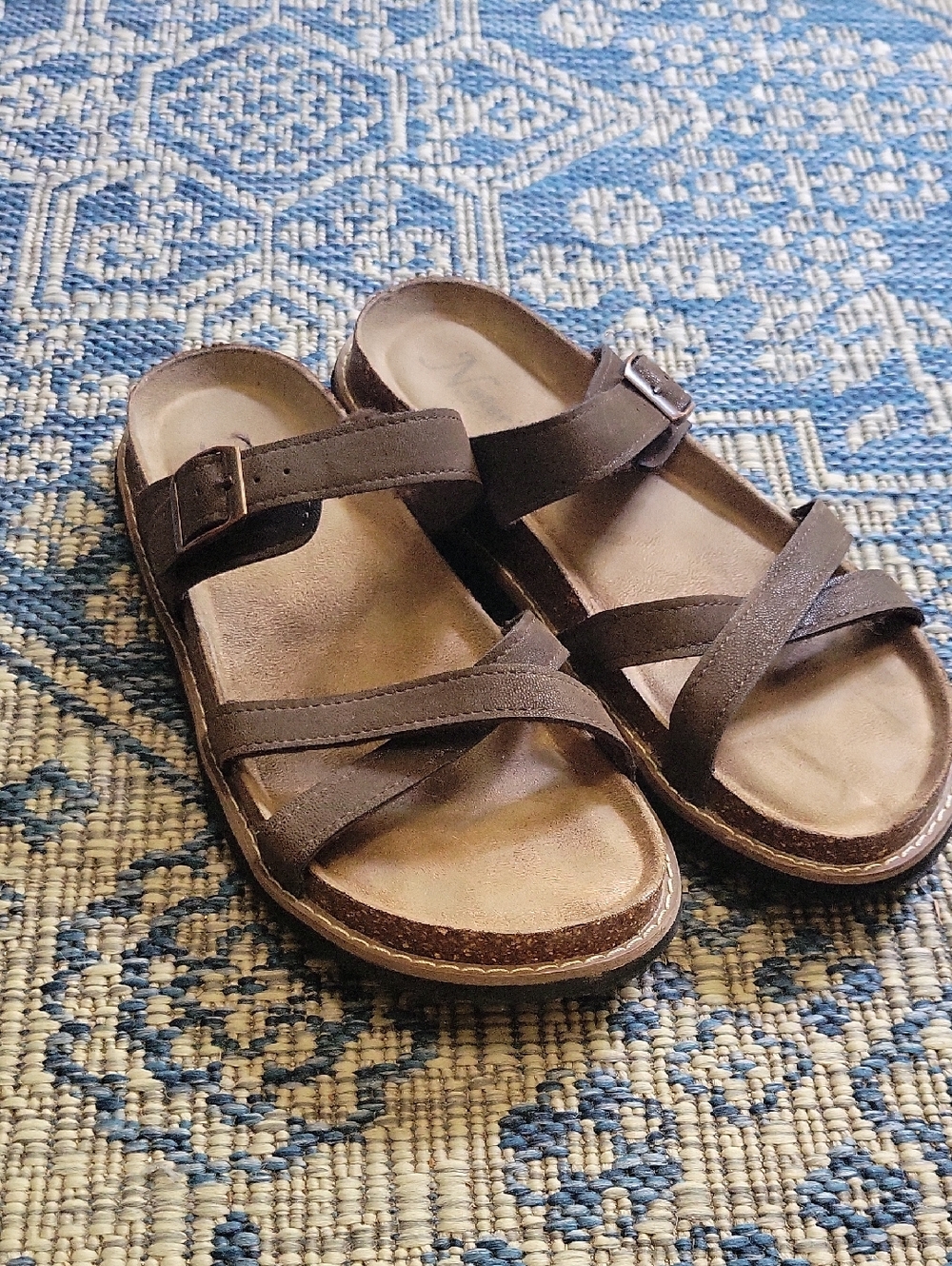 Natural Reflections Brown Strappy Slide Sandals